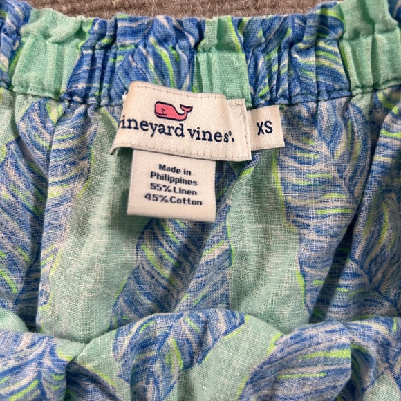 Vineyard Vines Dress Womens XS Blue Green Palm Leaf Linen Cotton Off Shoulder - Picture 3 of 5